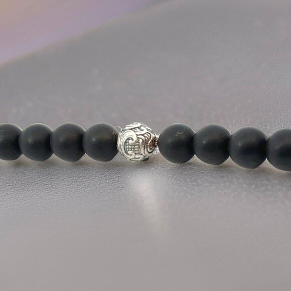 David Yurman Estate Matte Onyx Carved Prayer Beads Bracelet 8.5" Silver DY533 - Picture 11 of 12